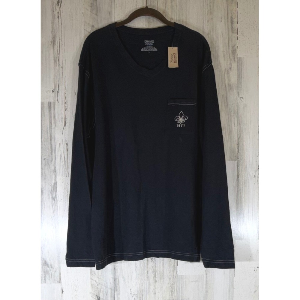 Cremieux Long Sleeve T-Shirt Large Charcoal Gray V-Neck Fleur de Lis 1971 NWT